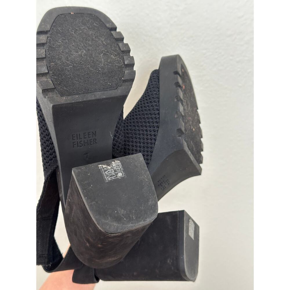 Eileen Fisher Womens 7 Cue Stretch Knit Sandals Black Mesh Platform Heels Lugged - Picture 7 of 7